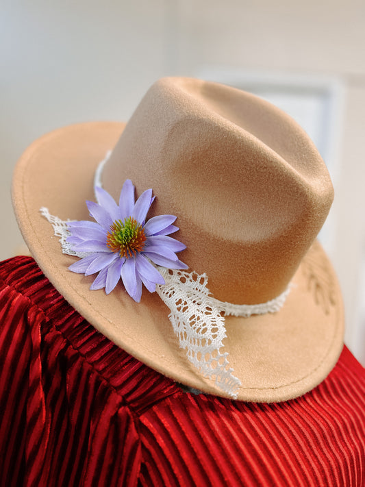 Burned Western Hat - Purple Flower