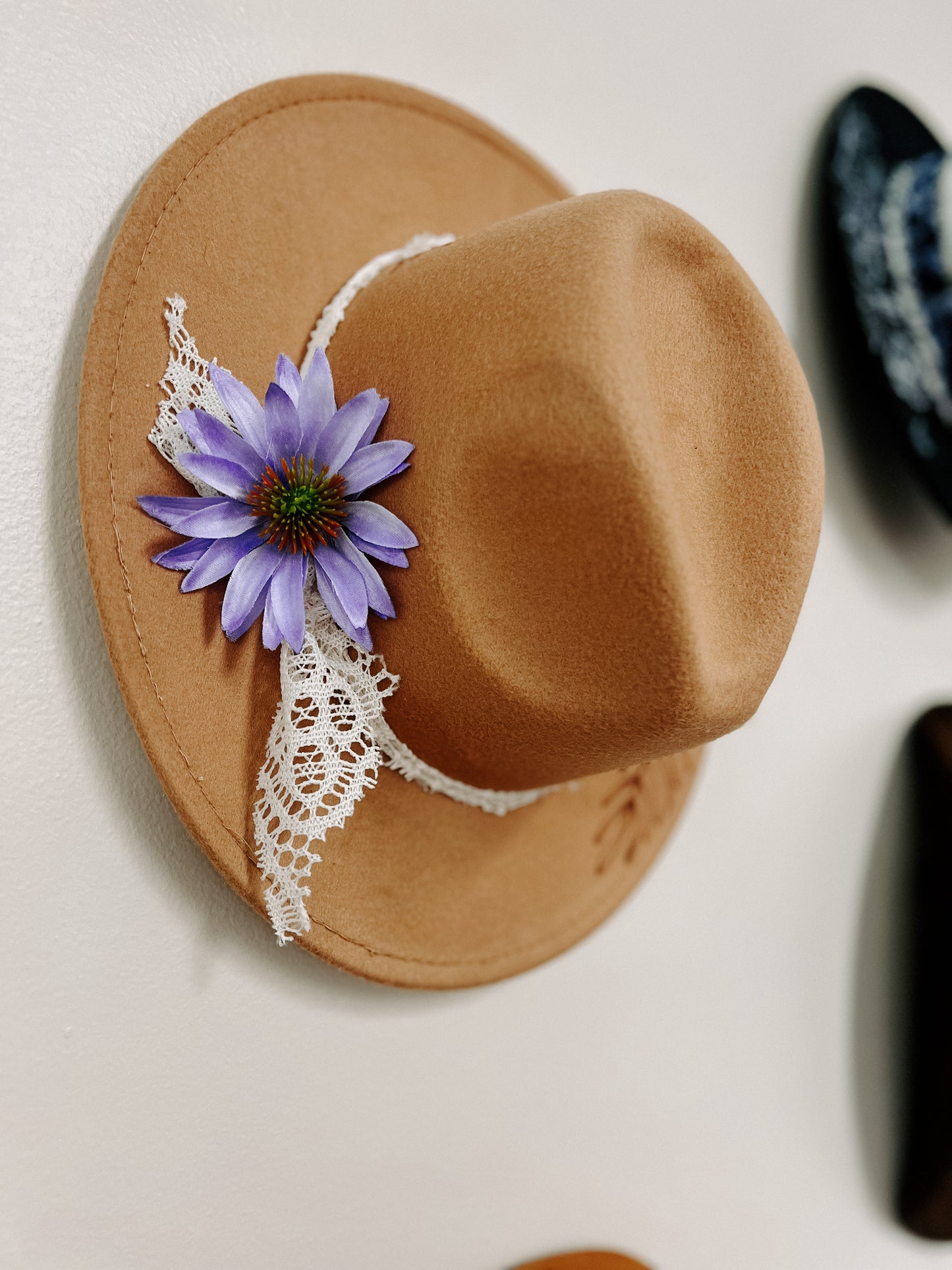 Burned Western Hat - Purple Flower