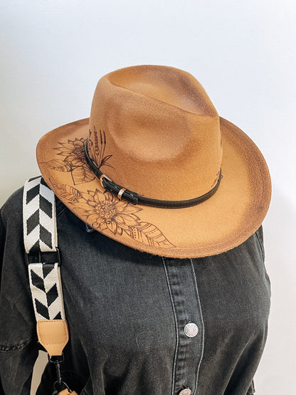 Burned Western Hat - Brown Floral