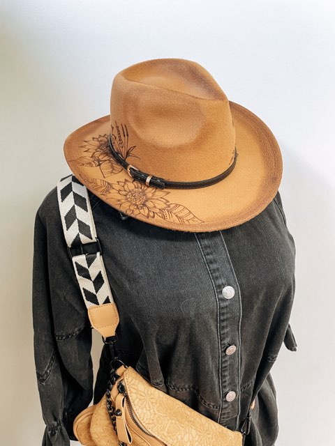 Burned Western Hat - Brown Floral