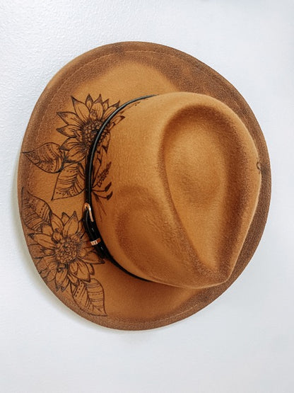 Burned Western Hat - Brown Floral