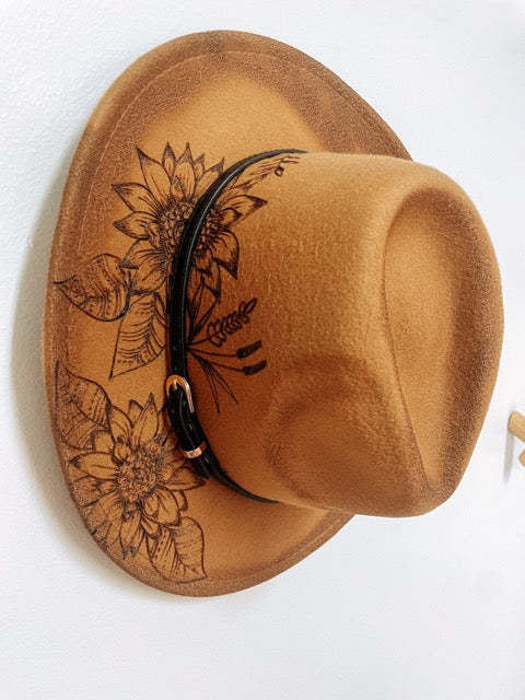 Burned Western Hat - Brown Floral