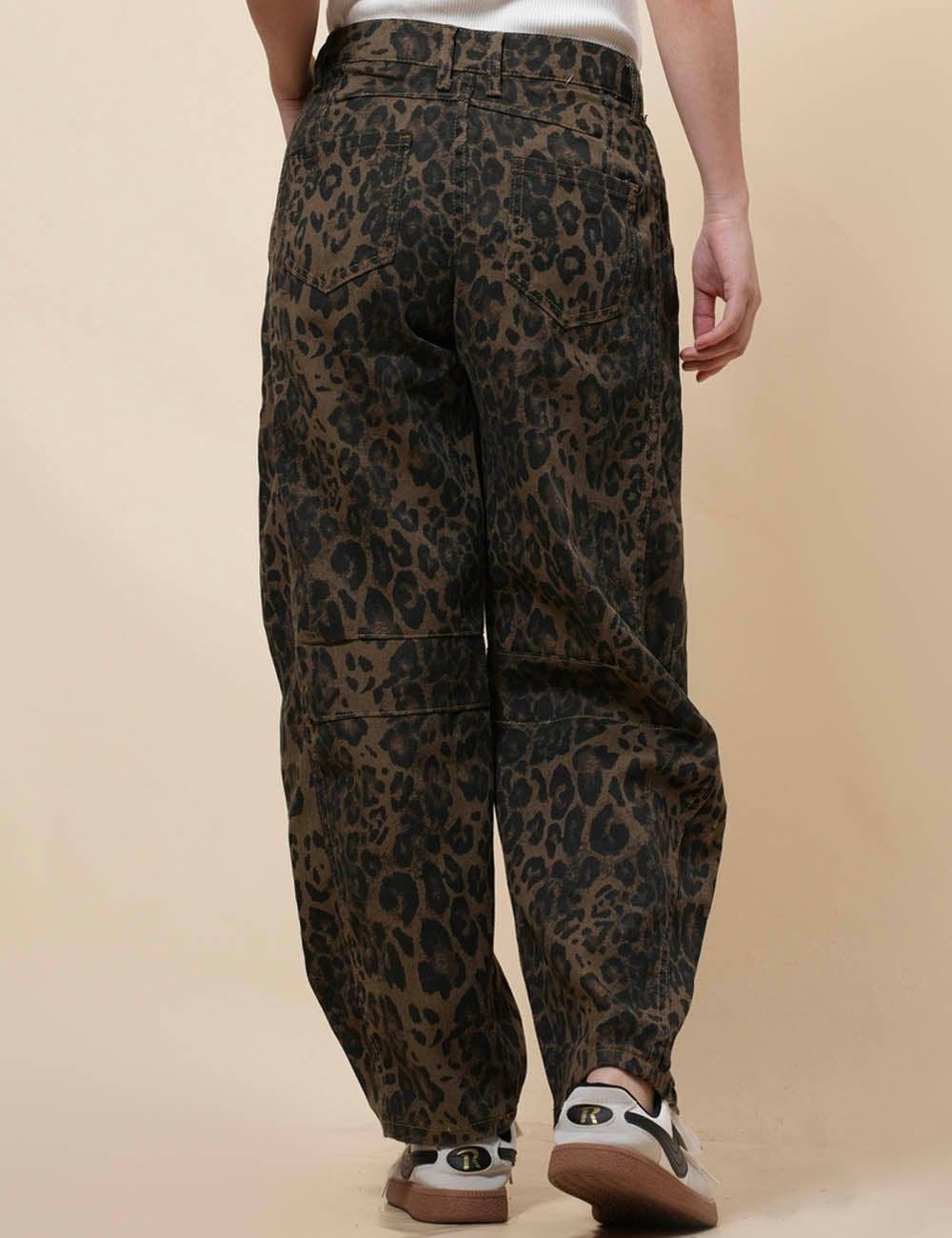 Leopard Denim Barrel Jeans