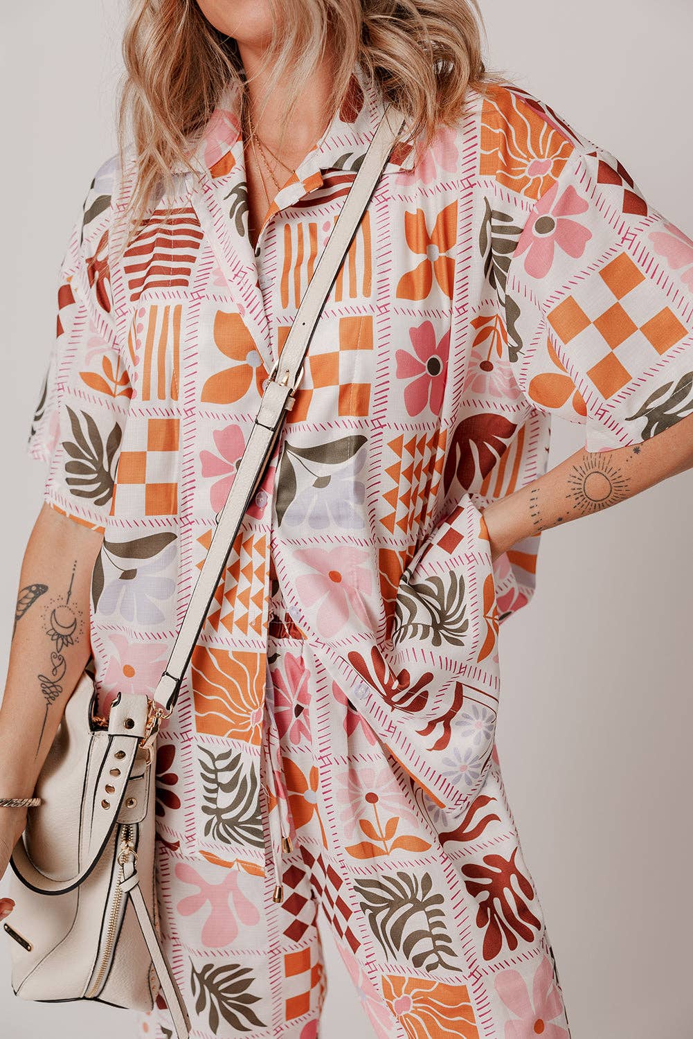 Retro Floral & Checker Shirt and Pant Set