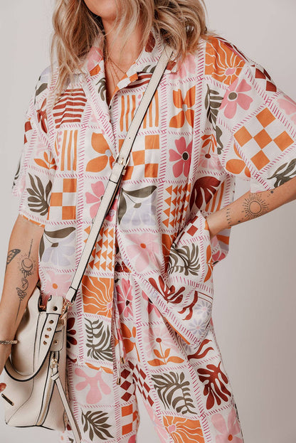 Retro Floral & Checker Shirt and Pant Set
