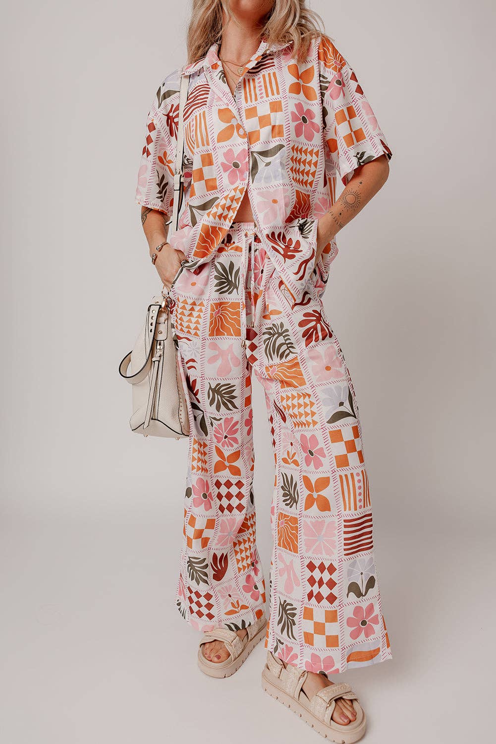 Retro Floral & Checker Shirt and Pant Set