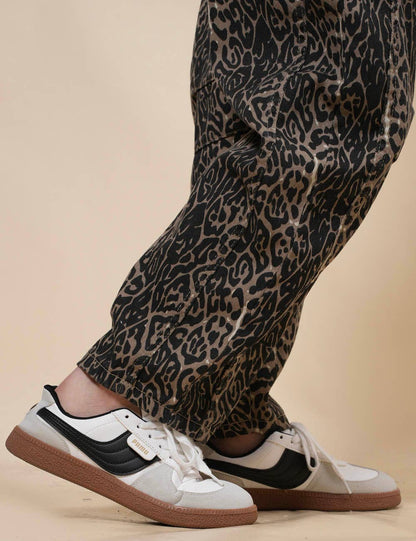 Leopard Denim Barrel Jeans