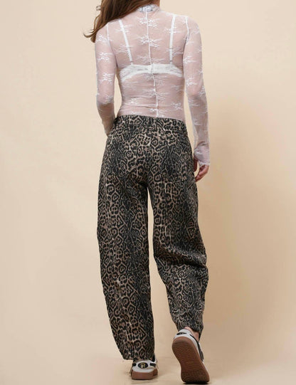 Leopard Denim Barrel Jeans