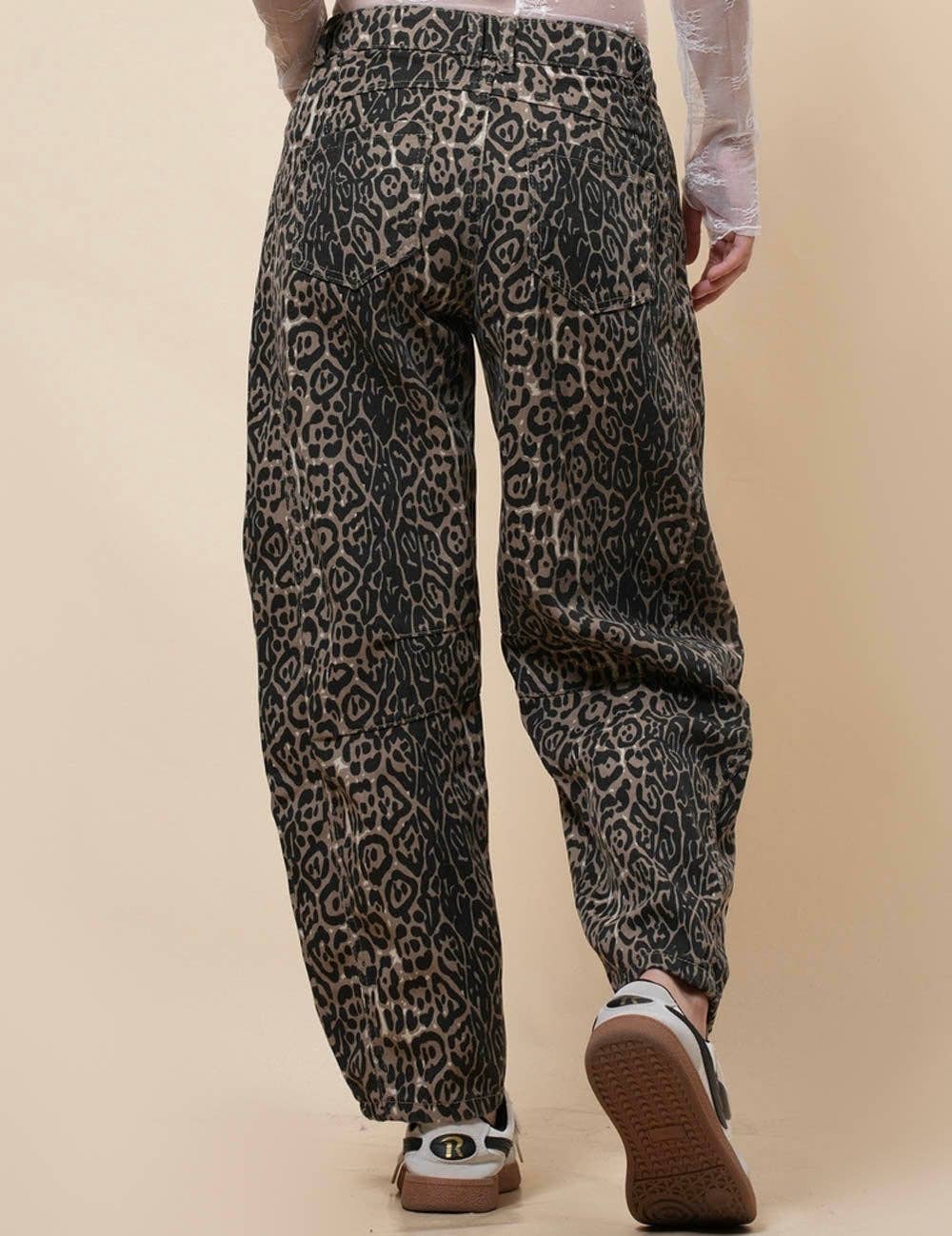 Leopard Denim Barrel Jeans