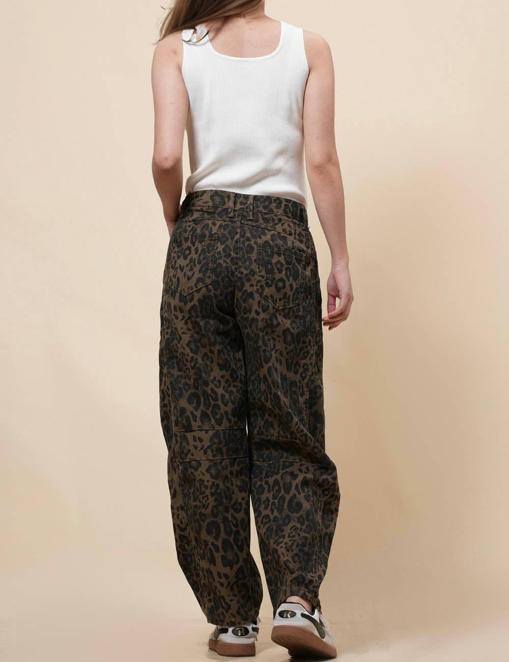 Leopard Denim Barrel Jeans