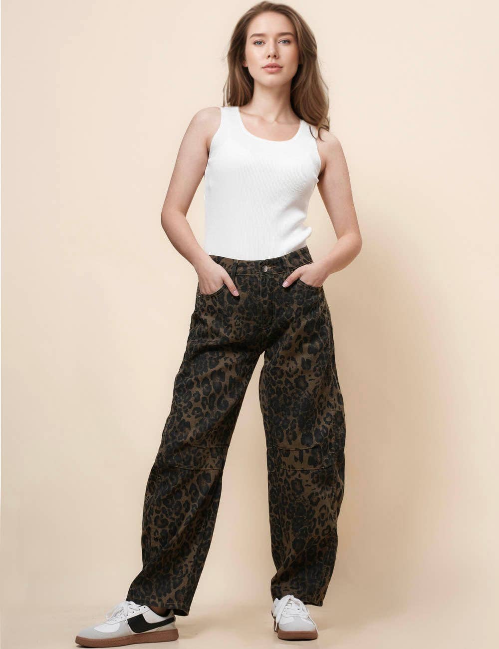 Leopard Denim Barrel Jeans