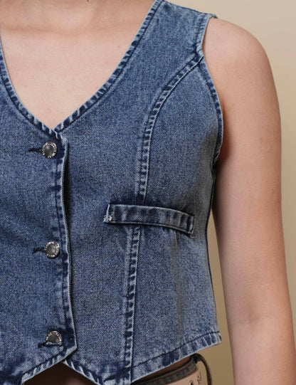 V-Neck Denim Vest