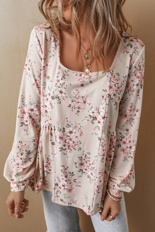 Peonies Garden Square-Neck Blouse