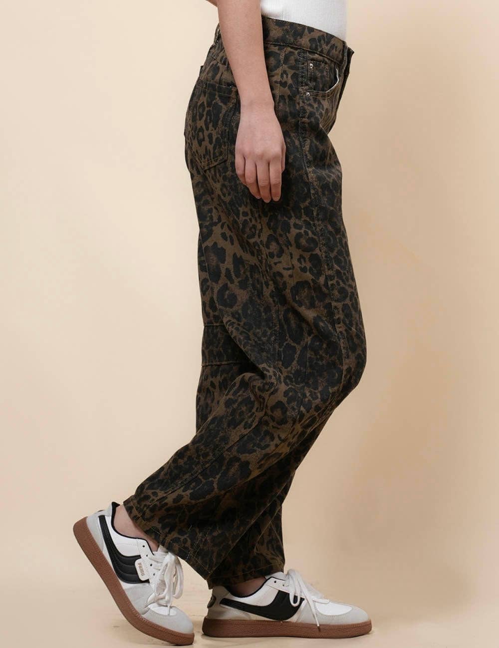 Leopard Denim Barrel Jeans