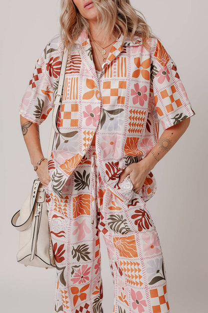 Retro Floral & Checker Shirt and Pant Set