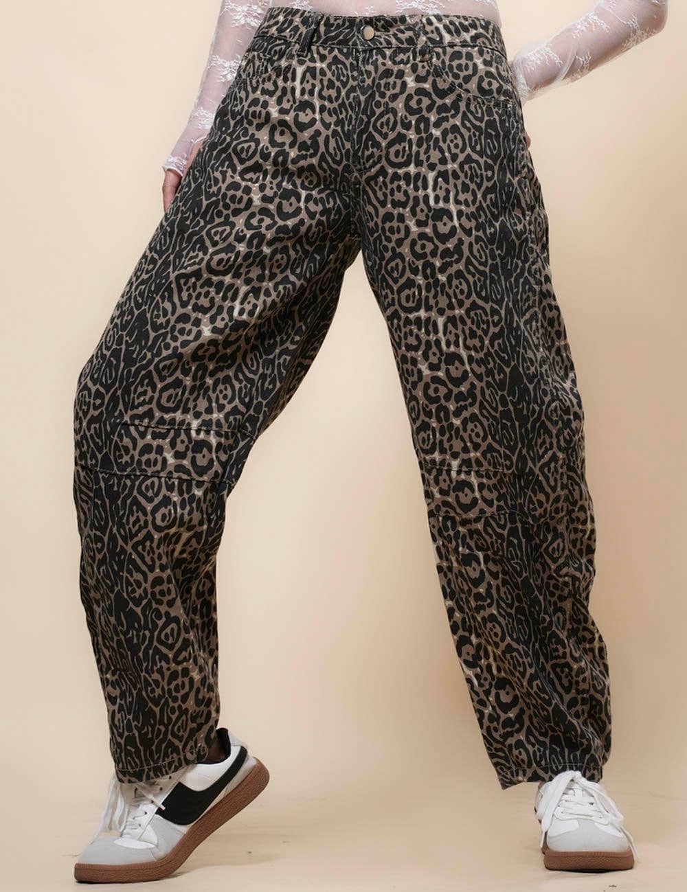 Leopard Denim Barrel Jeans