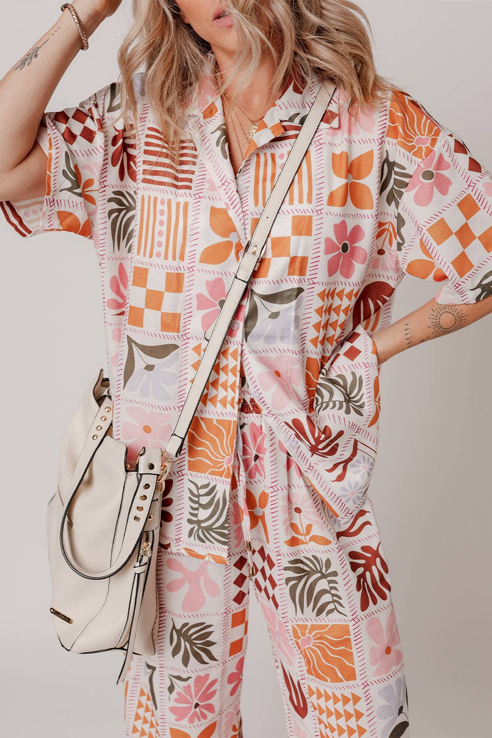 Retro Floral & Checker Shirt and Pant Set