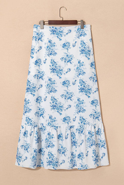 Floral Slit Ruffle Skirt
